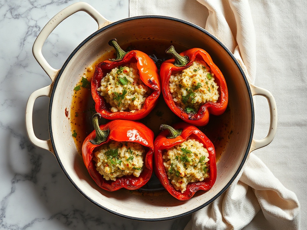 Greek-Style Stuffed Peppers with Herbed Rice and Pine Nuts