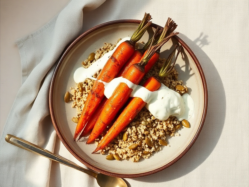 Roasted Carrot and Quinoa Salad with Lemon Yogurt