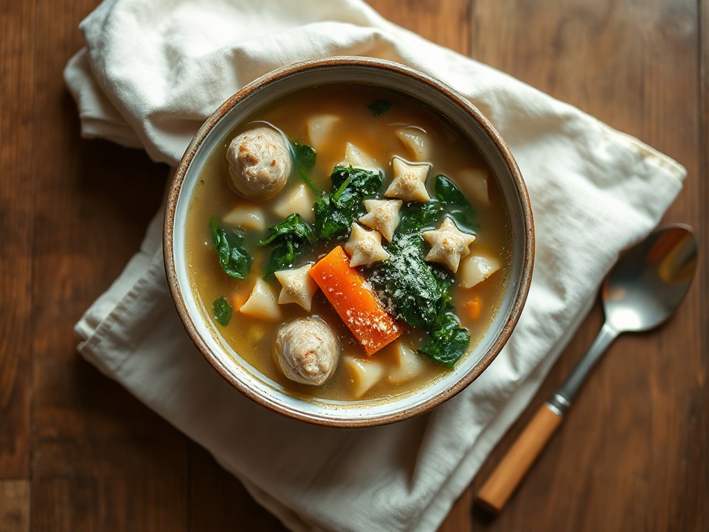 Turkey Meatball Soup with Spinach and Pastina